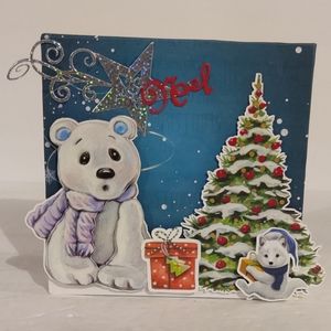 Christmas White Polar Bear Plague. 6x6. Handcrafted Art.